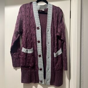 LuLaRoe Plum and Gray Cable Knit Cardigan